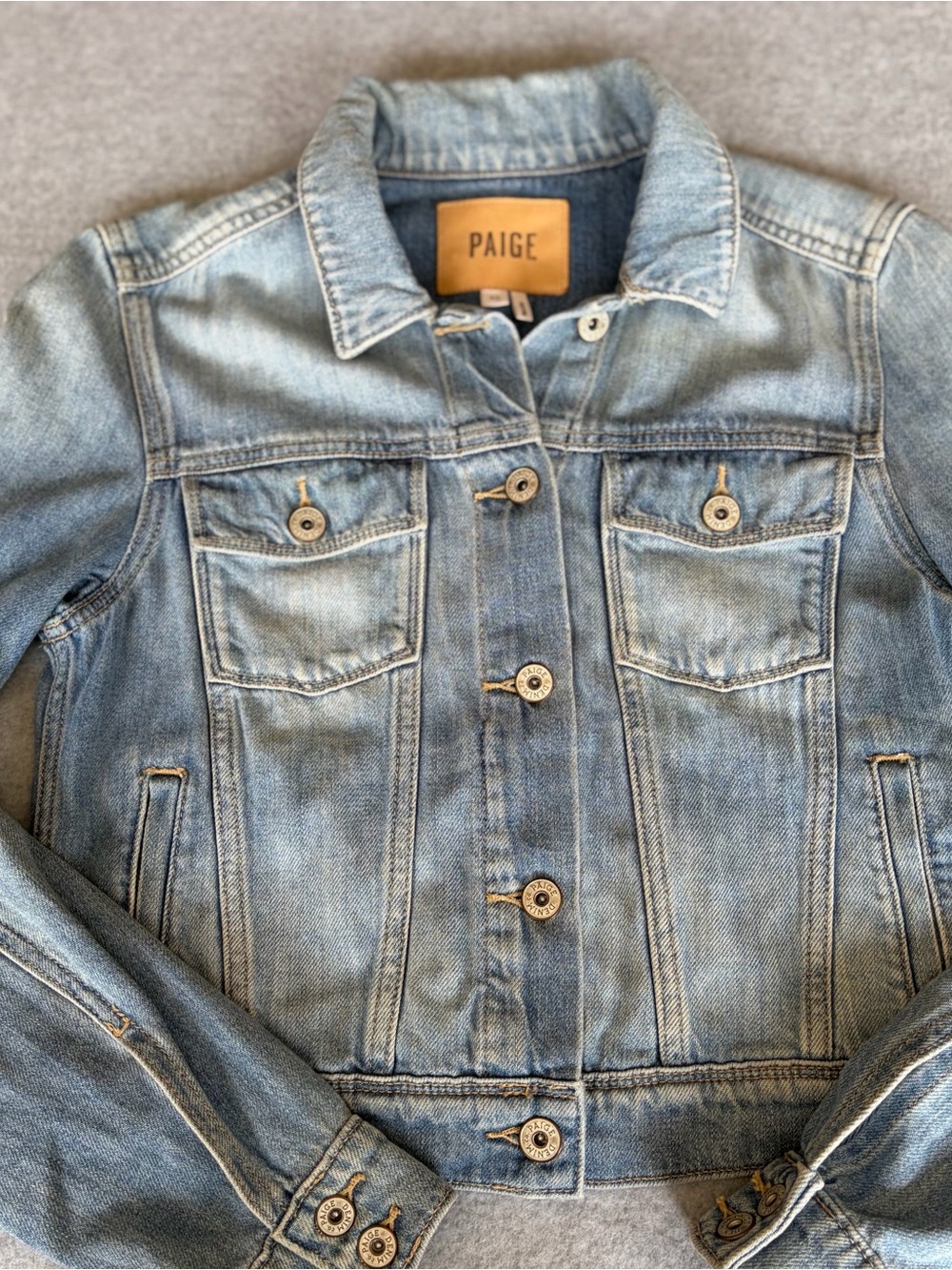 PAIGE Faded Blue Denim Trucker Jacket